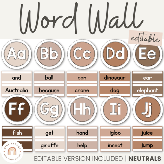 ALPHABET WORD WALL | OMBRE NEUTRALS - Miss Jacobs Little Learners