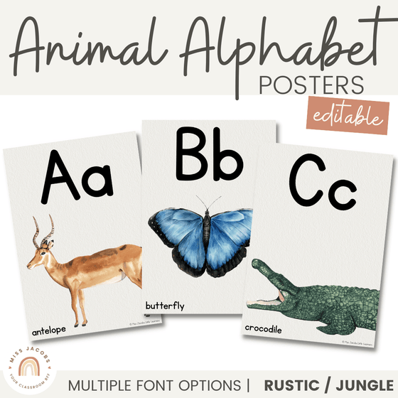 Animal Alphabet Posters | Jungle Animals | MODERN JUNGLE | Classroom Decor - Miss Jacobs Little Learners