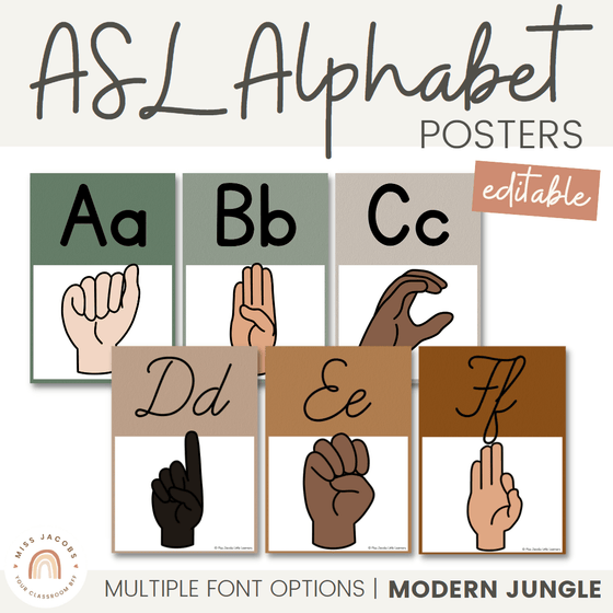 ASL Alphabet Posters | American Sign Language | MODERN JUNGLE - Miss Jacobs Little Learners