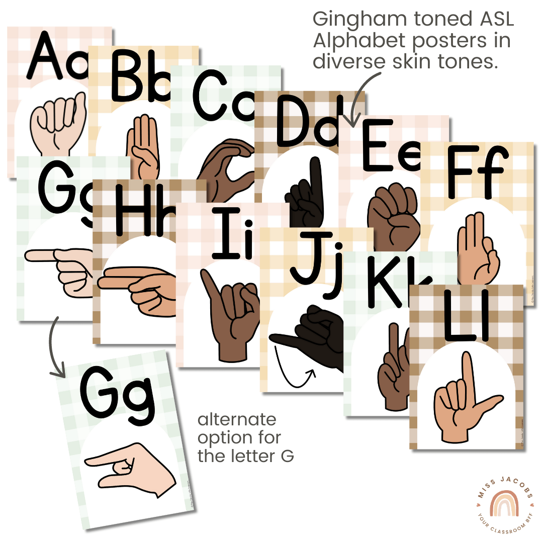 ASL (American Sign Language) Alphabet Posters | Daisy Gingham Neutrals ...