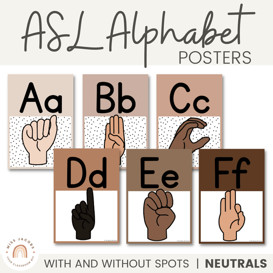 ASL (American Sign Language) Alphabet Posters | NEUTRALS | Ombre Neutrals - Miss Jacobs Little Learners