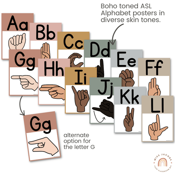 ASL (American Sign Language) Alphabet Posters | SIMPLE BOHO | Neutral Decor - Miss Jacobs Little Learners