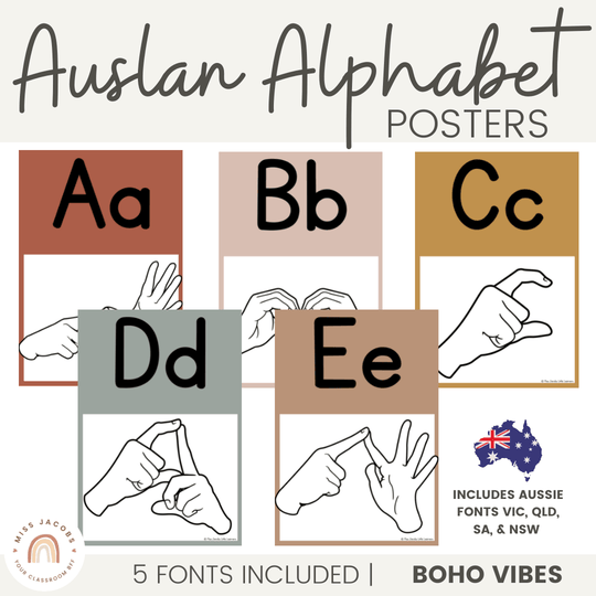 Auslan Alphabet Posters | DESERT NEUTRALS | Boho Vibes | Australian Sign Language