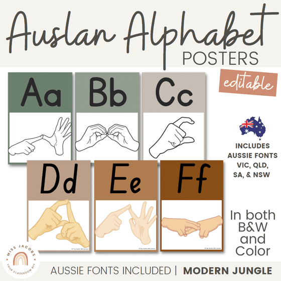 AUSLAN Alphabet Posters | Modern Jungle | Classroom Decor - Miss Jacobs Little Learners