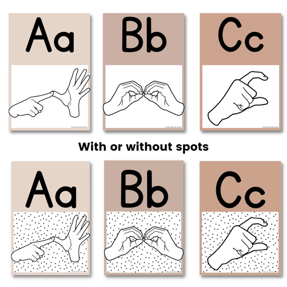 AUSLAN ALPHABET POSTERS | NEUTRALS THEME | WITH AND WITHOUT SPOTS - Miss Jacobs Little Learners