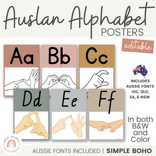 Auslan ALPHABET POSTERS | SIMPLE BOHO