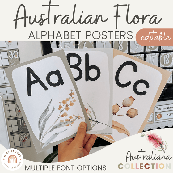 Australian Flora Alphabet Posters | Australiana Classroom Decor | Australian Flora and Fauna | Miss Jacobs Little Learners | Editable