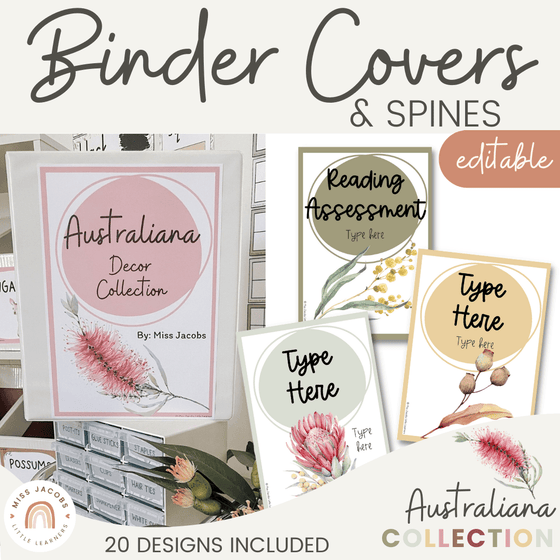 Binder Covers and Spines | Australiana Classroom Decor | Australian Flora and Fauna | Miss Jacobs Little Learners | Editable
