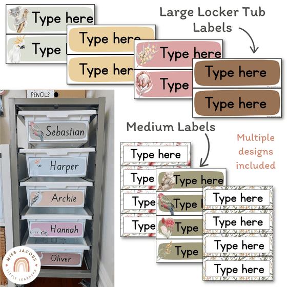 AUSTRALIANA Classroom Supply and Student Name Labels | Editable - Miss Jacobs Little Learners