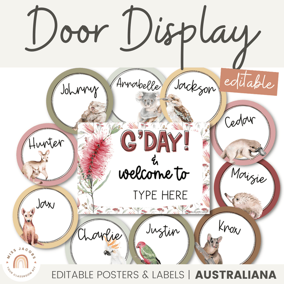 Door Display | Australiana Classroom Decor | Australian Flora and Fauna | Miss Jacobs Little Learners | Editable