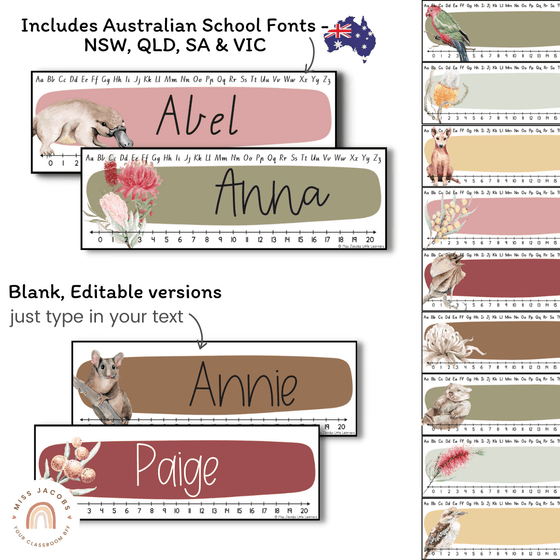 Student Desk Plates | Australiana Classroom Decor | Australian Flora and Fauna | Miss Jacobs Little Learners | Editable