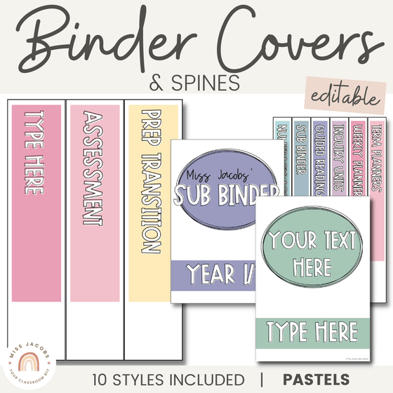 Binder Covers and Spine | PASTELS | Editable - Miss Jacobs Little Learners
