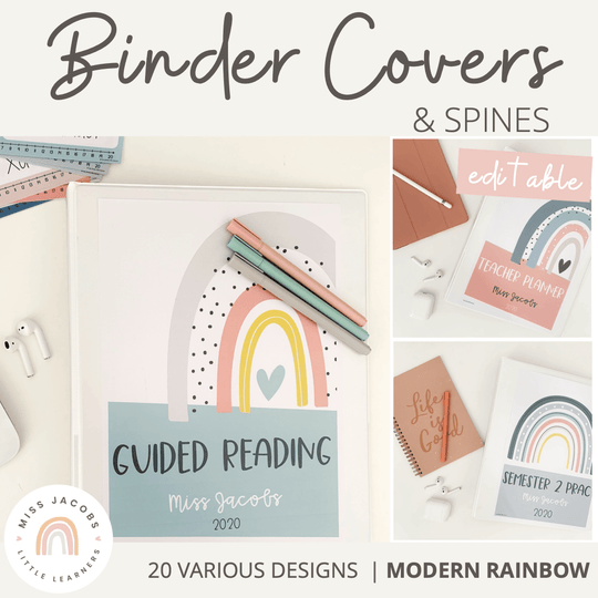 Binder Covers and Spine Labels - Rainbow Calm Colors Decor