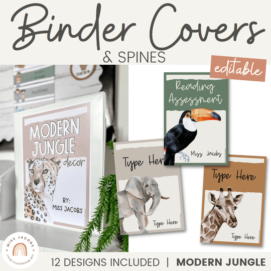 Binder Covers and Spine Labels - Modern Jungle Classroom Decor