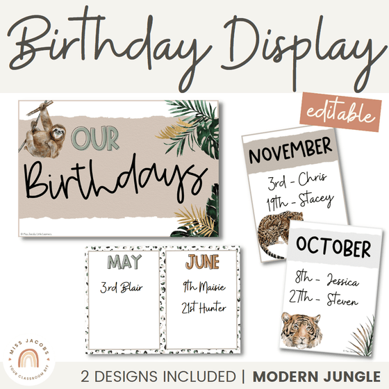 Birthday Display | MODERN JUNGLE | Rustic Classroom Decor - Miss Jacobs Little Learners