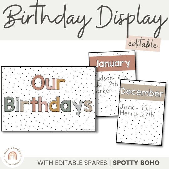Birthday Display - Spotty Boho Classroom Decor