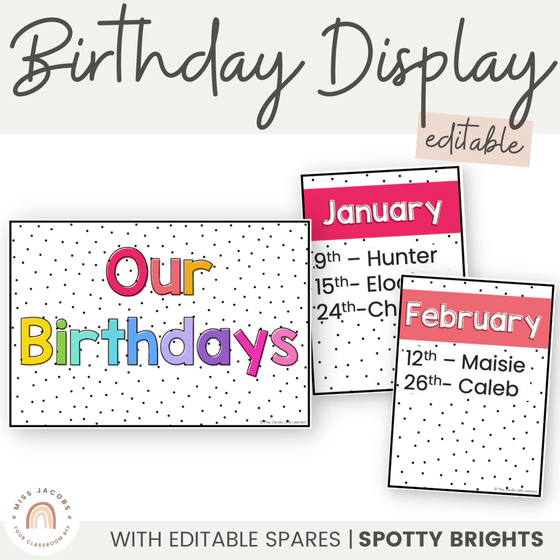 Birthday Display | SPOTTY BRIGHTS | EDITABLE - Miss Jacobs Little Learners