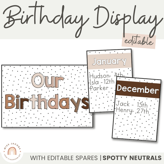 Birthday Display | Spotty Neutrals | Editable - Miss Jacobs Little Learners