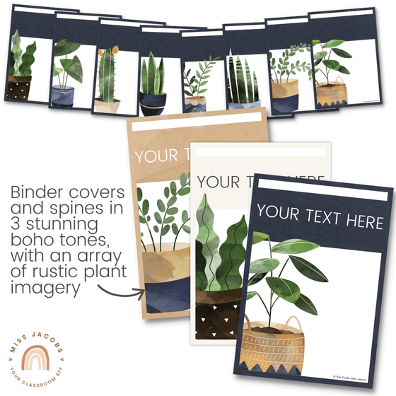 Boho Plants Binder Covers & Spines | Rustic Boho Classroom Decor | Edi ...