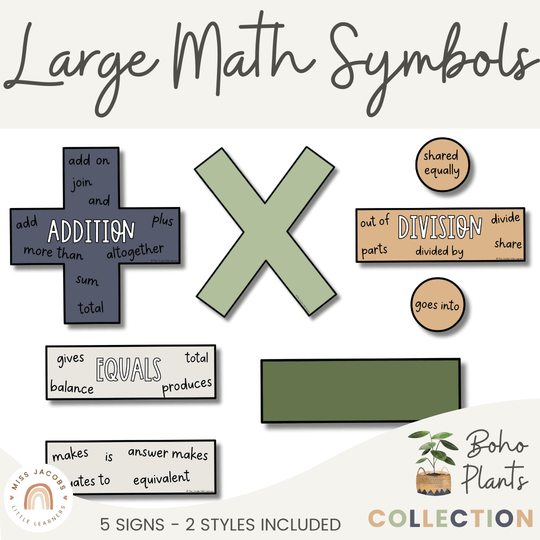 Large Math Symbols - Boho Plants Classroom Decor