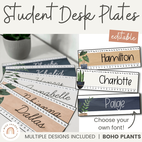 Student Desk Name Plates - Boho Plants Classroom Decor