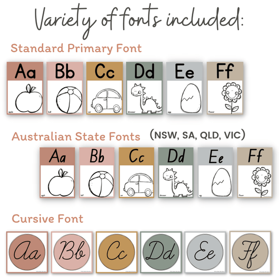 Boho Rainbow Alphabet Posters - Australian School fonts included | Neutral Classroom Decor - Miss Jacobs Little Learners