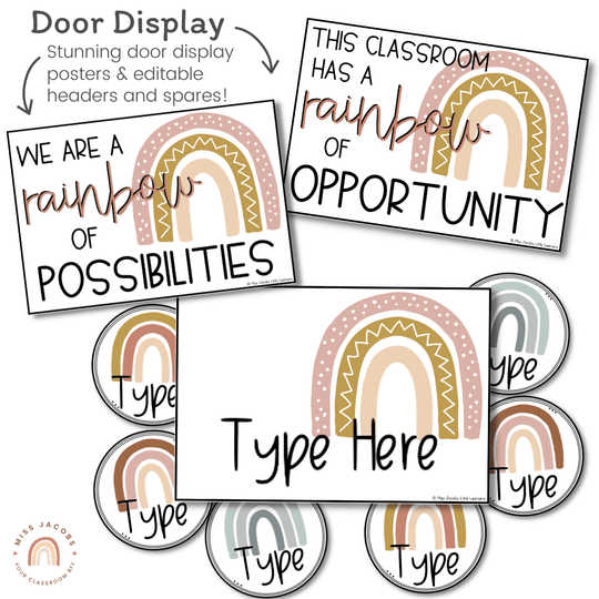 Door Display - Boho Rainbow Neutrals Classroom Decor
