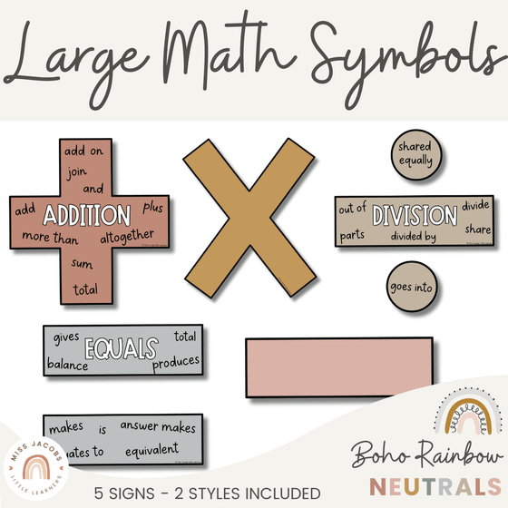 Boho Rainbow Large Math Symbols - Miss Jacobs Little Learners