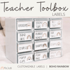Boho Rainbow Teacher Toolbox Labels | Editable | Neutral Rainbow Theme - Miss Jacobs Little Learners