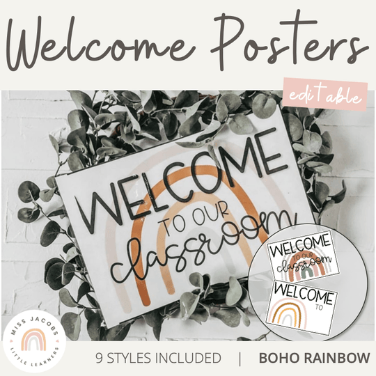 Welcome Sign - Boho Rainbow Neutrals Classroom Decor