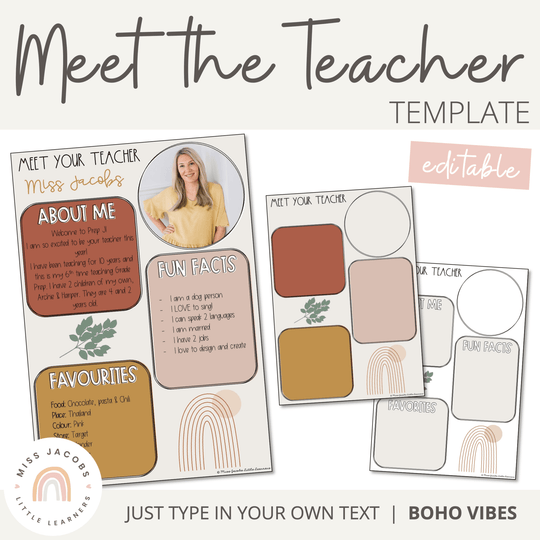 Boho Vibes Meet the Teacher Editable Template