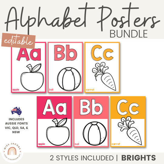 Brights Alphabet Posters Mini Bundle | Neon Rainbow Classroom Decor