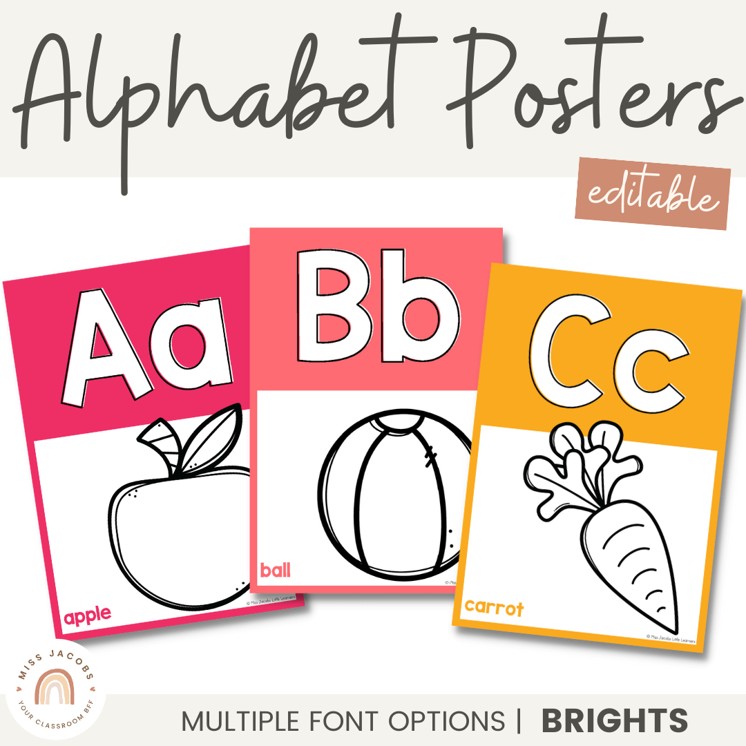 Alphabet Poster, ABC Print, Rainbow Montessori Classroom Decor