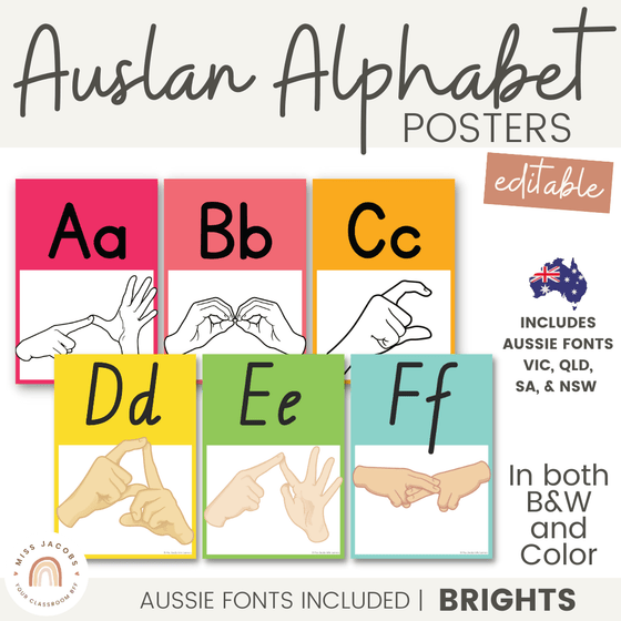 BRIGHTS AUSLAN ALPHABET POSTERS - Miss Jacobs Little Learners