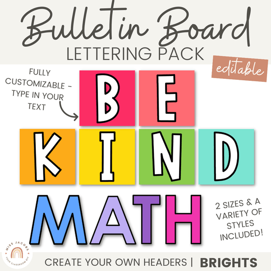 Brights Bulletin Board Lettering Pack | Editable | Neon Rainbow Brights Decor - Miss Jacobs Little Learners