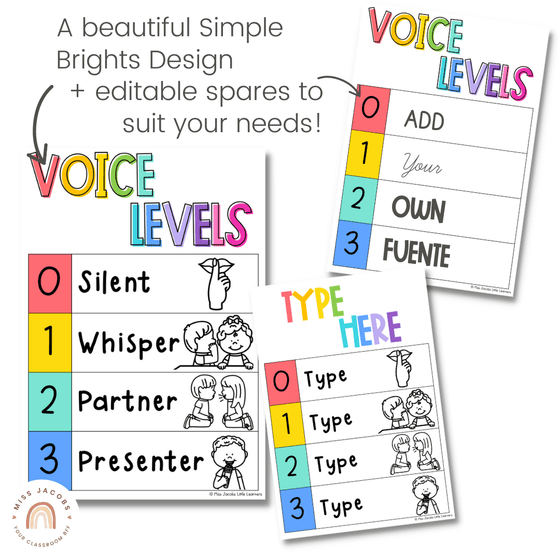 BRIGHTS Classroom Voice and Noise Level Displays | Editable - Miss Jacobs Little Learners