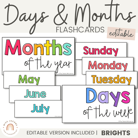 Brights Days and Months | Editable Classroom Decor
