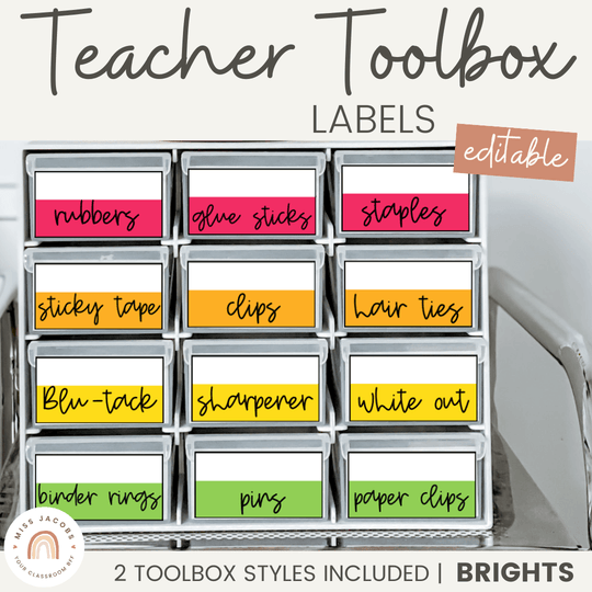 Brights Teacher Toolbox Labels | Editable Classroom Decor