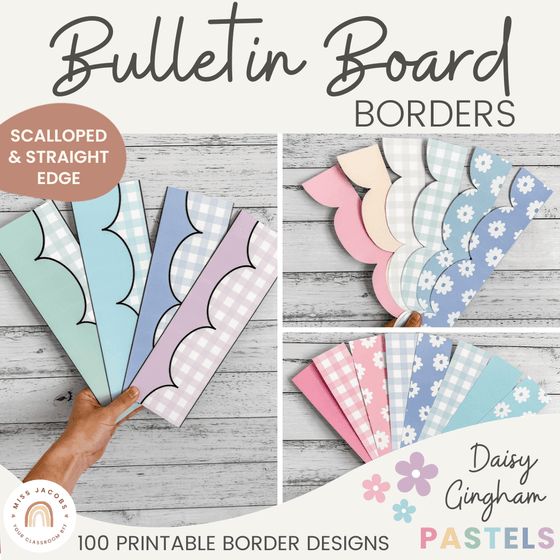 Bulletin Board Borders | Daisy Gingham Classroom Decor | Printable Scalloped & Straight Edge Borders - Miss Jacobs Little Learners