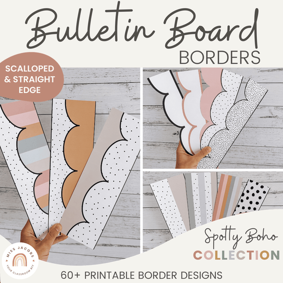 Bulletin Board Borders | Spotty Boho Calm Classroom Decor | Printable Scalloped & Straight Edge Borders - Miss Jacobs Little Learners