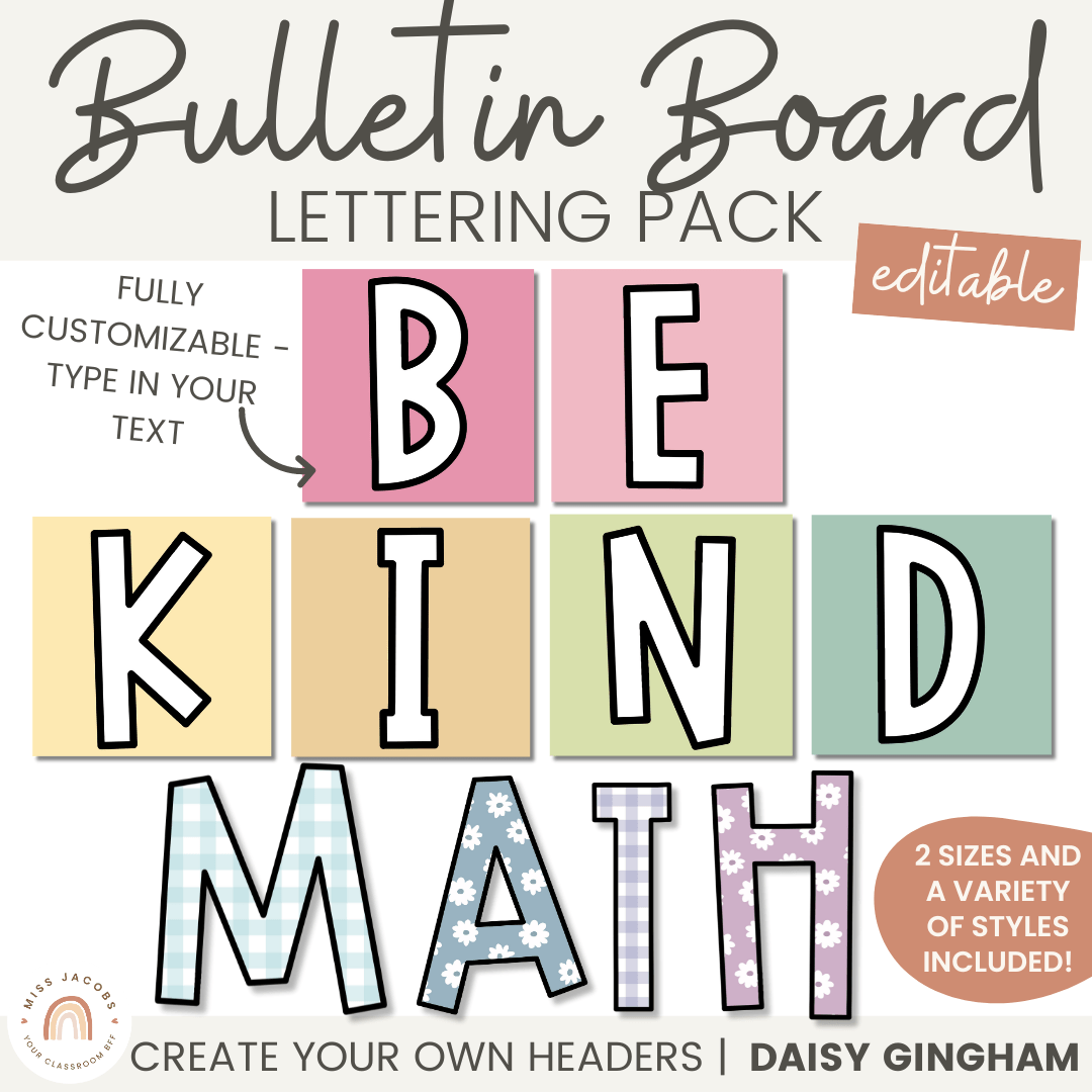 Bulletin Board Lettering Pack  Editable PASTEL Toned Display Headers -  Miss Jacobs Little Learners