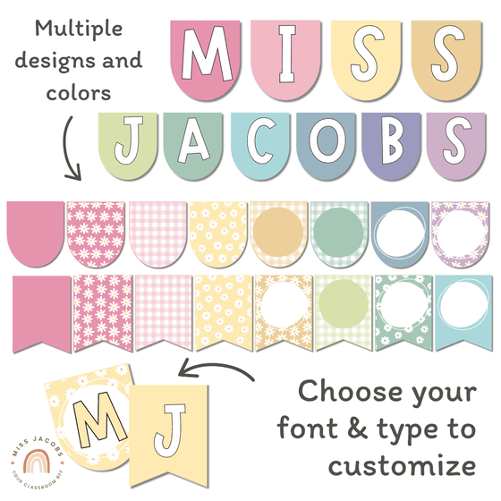 Bunting and Display Banners | Daisy Gingham Pastels Classroom Decor | Editable - Miss Jacobs Little Learners