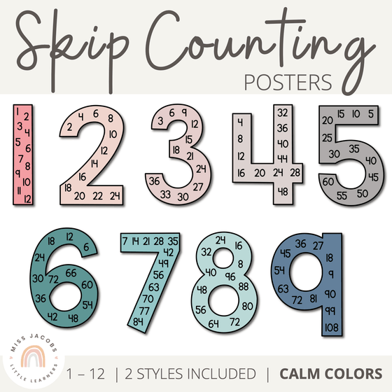 Calm Colors Decor | Math Posters Bundle | MODERN RAINBOW Color Palette - Miss Jacobs Little Learners