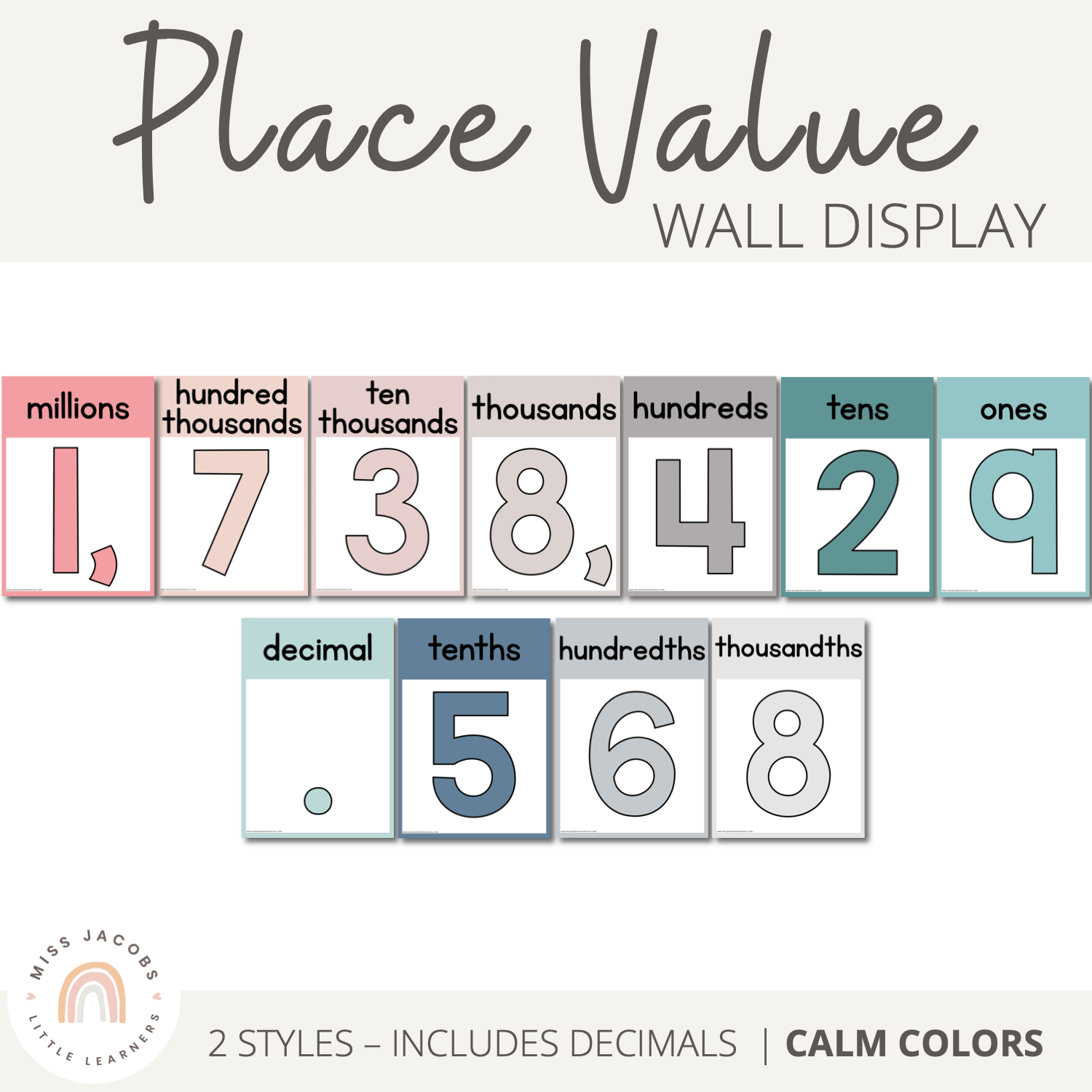 Colour Palet Math Calm Colors Decor | Math Posters Bundle | MODERN RAINBOW Color Palette ...