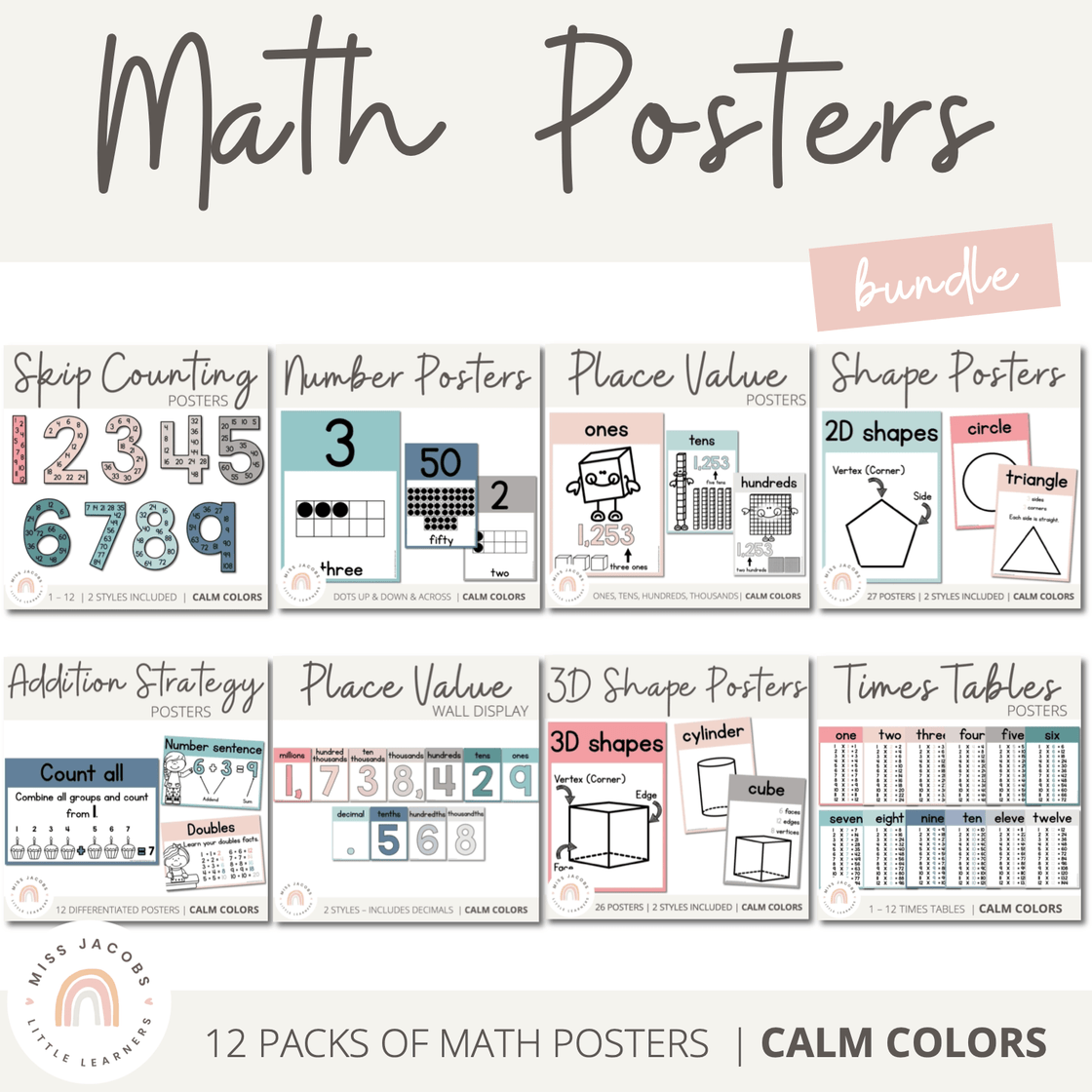 Calm Colors Decor | Math Posters Bundle | MODERN RAINBOW Color Palette ...
