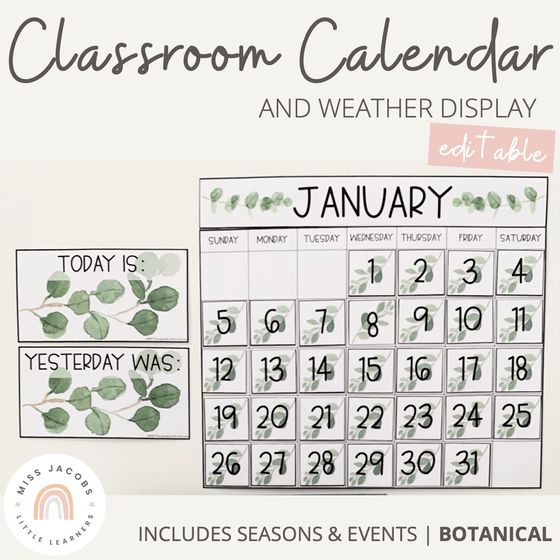 Classroom Calendar and Weather Display | Botanical Theme - Miss Jacobs Little Learners