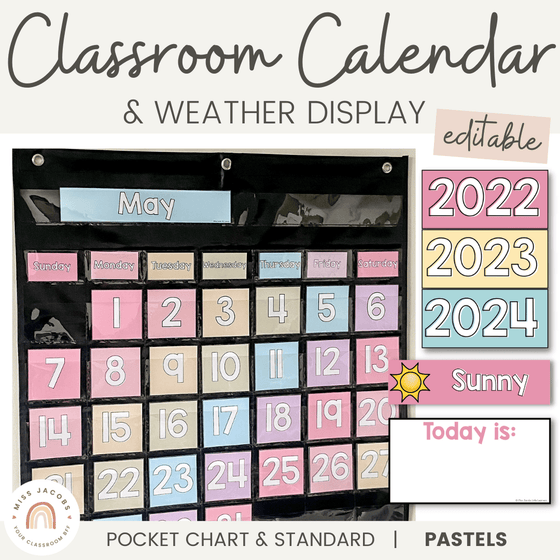 Classroom Calendar and Weather Display | PASTELS | Editable - Miss Jacobs Little Learners