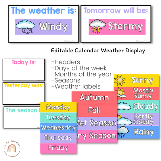 Classroom Calendar | BRIGHTS | Pocket Chart and Standard Size - Miss Jacobs Little Learners