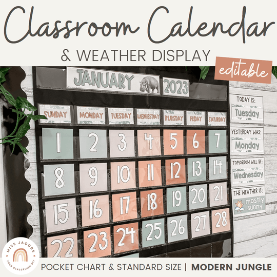 Calendar & Weather Display - Modern Jungle Classroom Decor