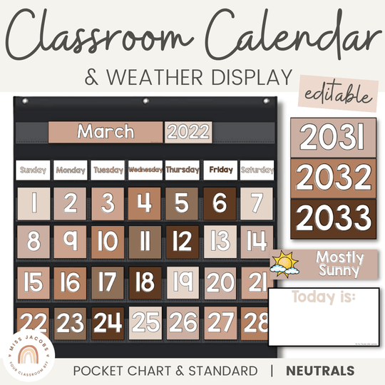 CLASSROOM CALENDAR & WEATHER DISPLAY | OMBRE NEUTRALS